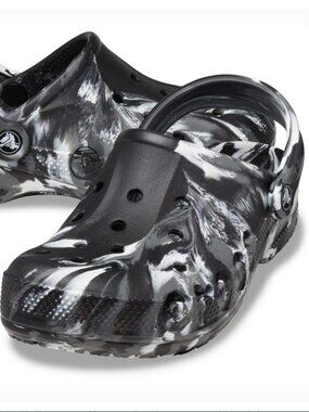 Crocs Men's Black/White Baya Marbled Signature Classic Slip-On Clogs Size US 12